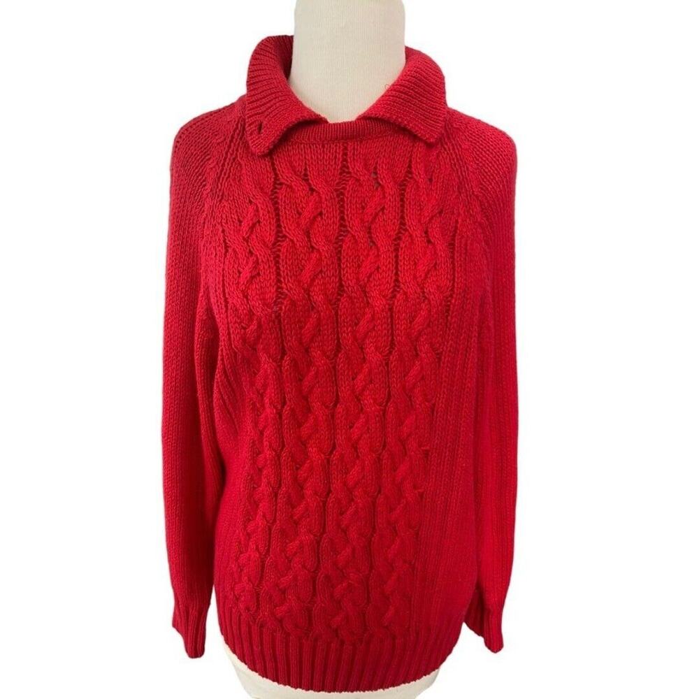 Large Illustrations Red Cable‎ Knit Collared Vintage Sweater